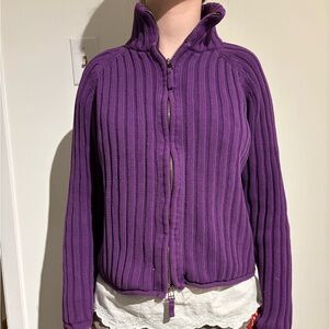 Purple Ribbed Zip-Front Women’s Sweater